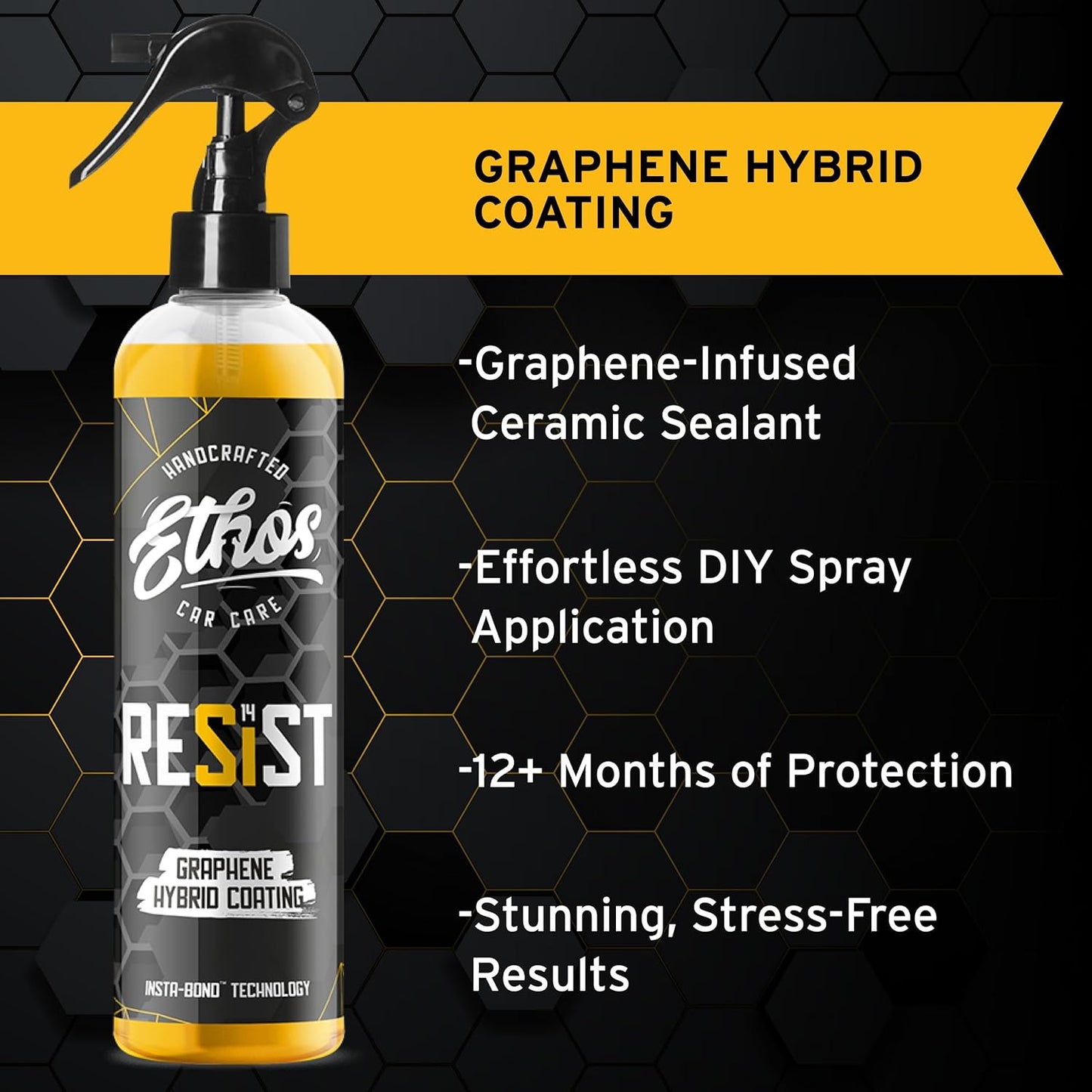 Ethos RESIST Graphene Spray Coating for Cars – Graphene Ceramic Coating Spray, Extreme Hydrophobic Protection, Gloss Enhancement, Ceramic Coating for Cars – 16oz