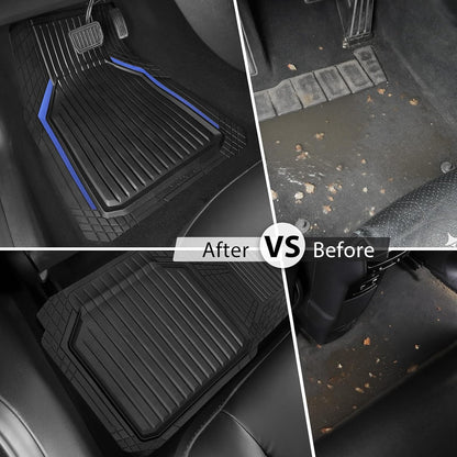 CAR PASS Heavy Duty Rubber Floor Mats for Car, Waterproof Liner Deep Dish Car Mats Full Sets, Universal Trim to Fit for SUV Truck Sedans Vans, All Weather Automotive Floor Mats 3pcs, Solid Black