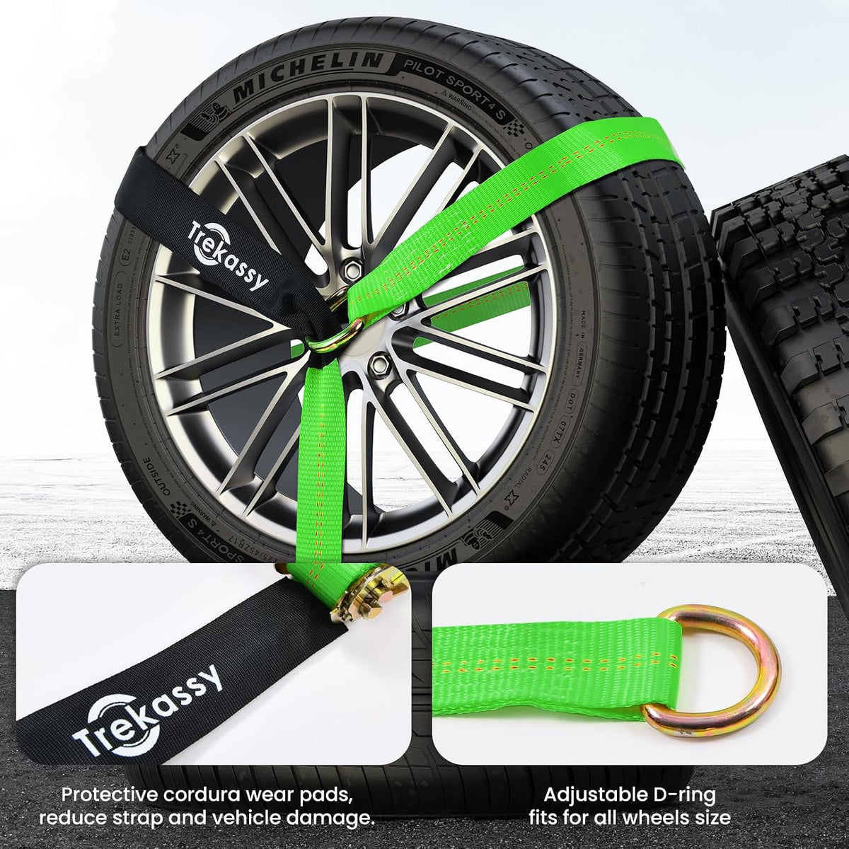 Trekassy 2" x 144" Car Tie Down Straps for Trailers, Heavy Duty Tire Tie Downs for ATV/UTV, 10000lbs Break Strength, Include 4 Axle Straps for Different Uses