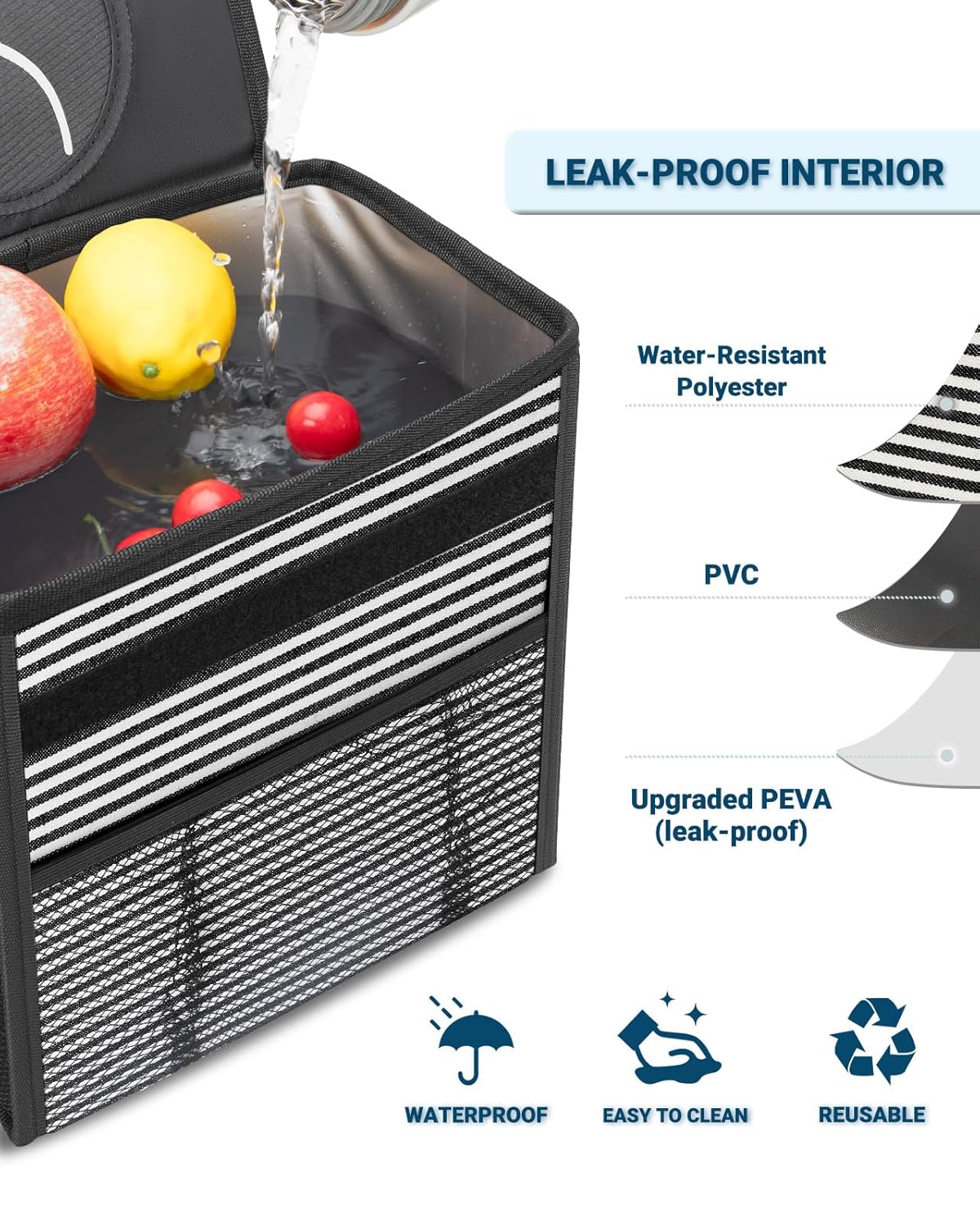 Capolo Car Trash Can with Lid, Leakproof Car Trash Bag Hanging Waterproof Automotive Garbage Can with Storage Pockets Mini Vehicle Trash Bin for Back/Front Seat(Black,2.5 Gallon)