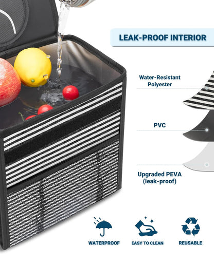 Capolo Car Trash Can with Lid, Leakproof Car Trash Bag Hanging Waterproof Automotive Garbage Can with Storage Pockets Mini Vehicle Trash Bin for Back/Front Seat(Black,2.5 Gallon)