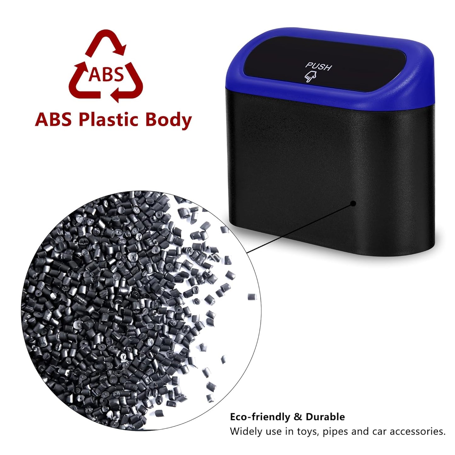 Ginsco 2 Pack Mini Car Trash Can with Lid, Small Car Garbage Can, Cute Leakproof ABS Trash Bin, Cars Accessories for Interior, Garbage Bin for Car, Home, Office with 120pcs Trash Bags Black