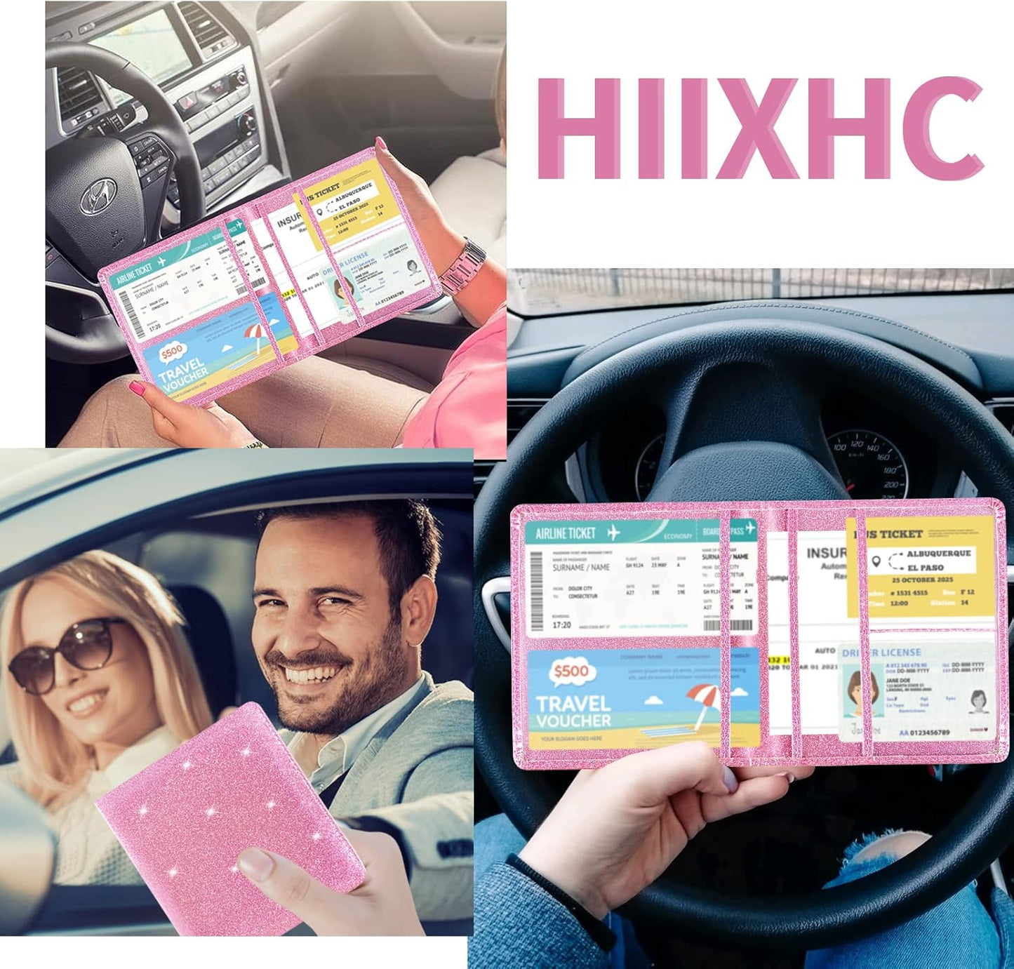 Car Registration and Insurance Card Holder - Leather Vehicle Glove Box Automobile Documents Paperwork Wallet Case Organizer for ID, Driver's License, Key, Cards - Car Accessories for Women&Men