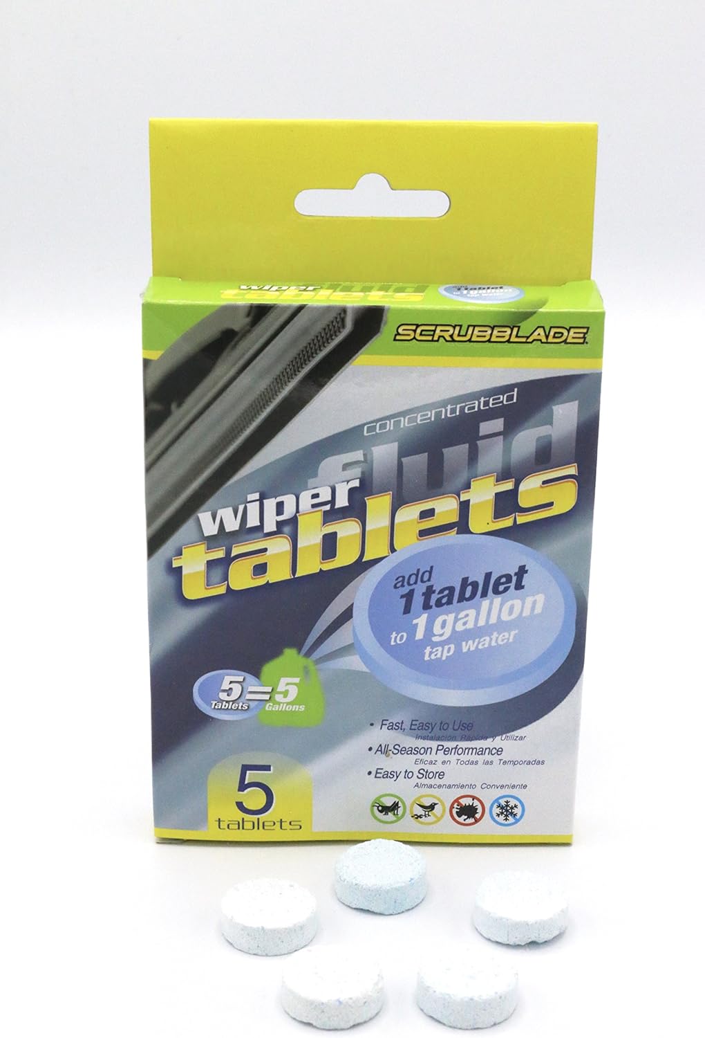 Scrubblade Windshield Wiper Fluid Tablets, Instant Car Windshield Cleaner, Window Glass Cleaner, 5-Pack