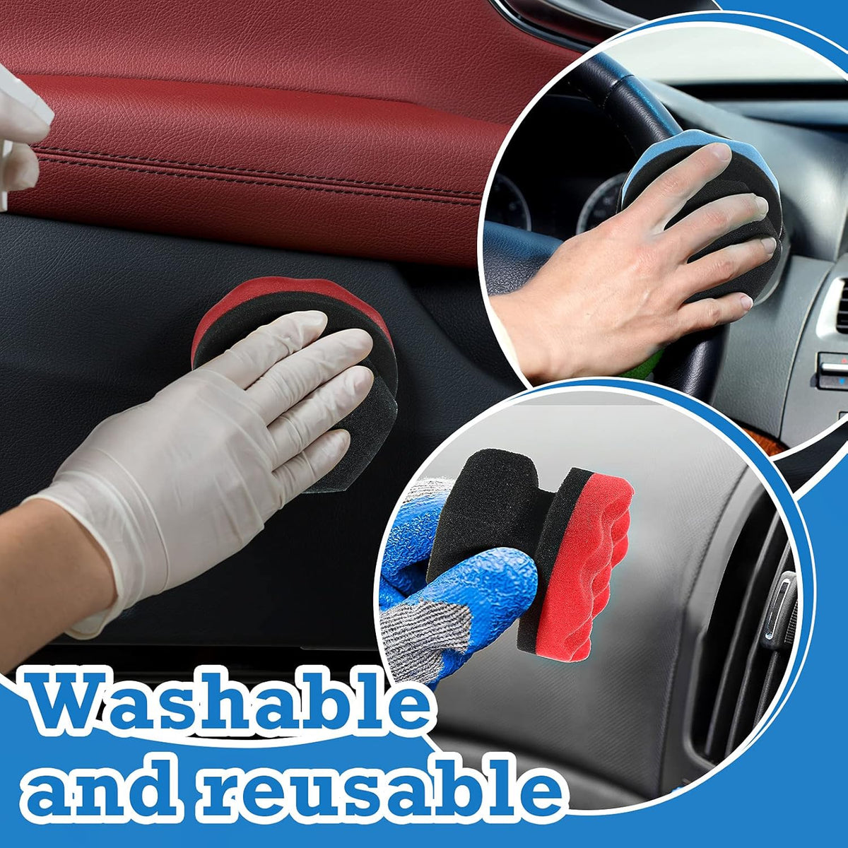 BBTO 3 Pieces Tire Shine Applicator Tire Dressing Applicator Pads Sponge Dressing Foam Gel Wet Car Detailing Reusable Cleaning Supplies for Car