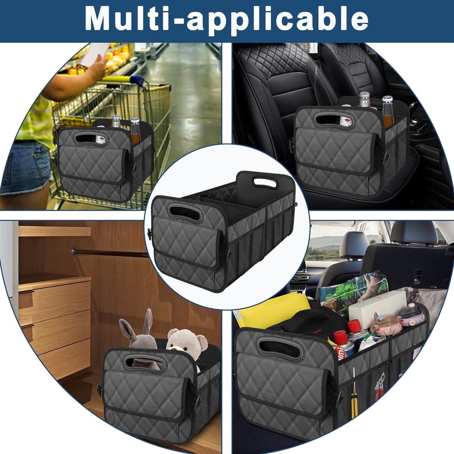 Deosk Car Trunk Organizer for SUV, Car Organizers and Storage with Reinforced Handles, Car Accessories for Women/Men 50LWaterproof Polyester Trunk Organizer, Black
