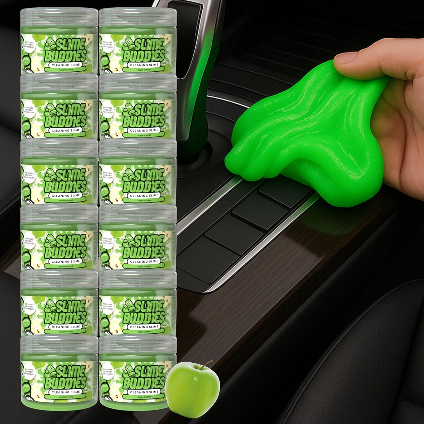 Slime Buddies Car Cleaning Gel Putty - Strawberry Scented Interior Detailing Tool for Cup Holders, Air Vents & Keyboard - Reusable Auto Detailing Accessories - Dust Remover Goop - Gifts for Men Women