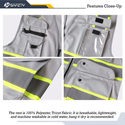JKSafety 9 Pockets Class 2 High Visibility Zipper Front Safety Vest With Reflective Strips,Meets ANSI/ISEA Standard (Large, 150-Yellow) - Colors B
