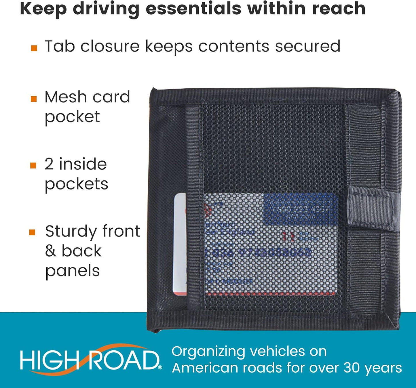 High Road Car Registration and Insurance Card Holder for Sun Visor, Glove Box or Console with 2 Clear Hidden Car Document Pockets