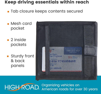 High Road Car Registration and Insurance Card Holder for Sun Visor, Glove Box or Console with 2 Clear Hidden Car Document Pockets