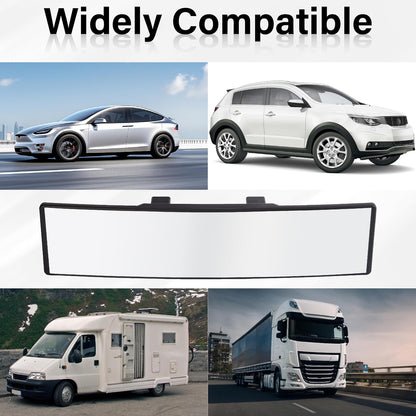 Rear View Mirror, Universal 11.4 Inch Interior Clip On Panoramic Convex Mirrors for Car Accessories, HD Anti Glare Wide Angle and Reduce Blind Spot, Extended Rear View Mirror for Cars, SUVs, Trucks