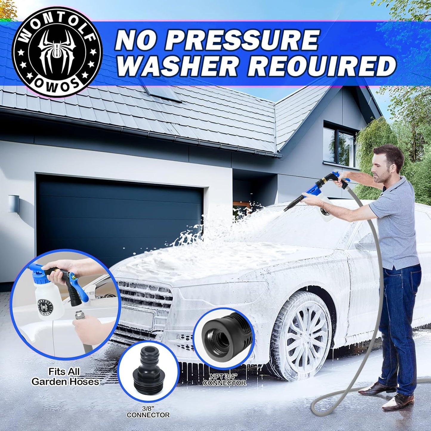 Car Wash Foam Gun Foam Sprayer - Foam Cannon Garden Hose- Car Wash Kit - Snow Foam Blaster with Microfiber Wash Mitt + Storage Bag - Car Accessories for Men