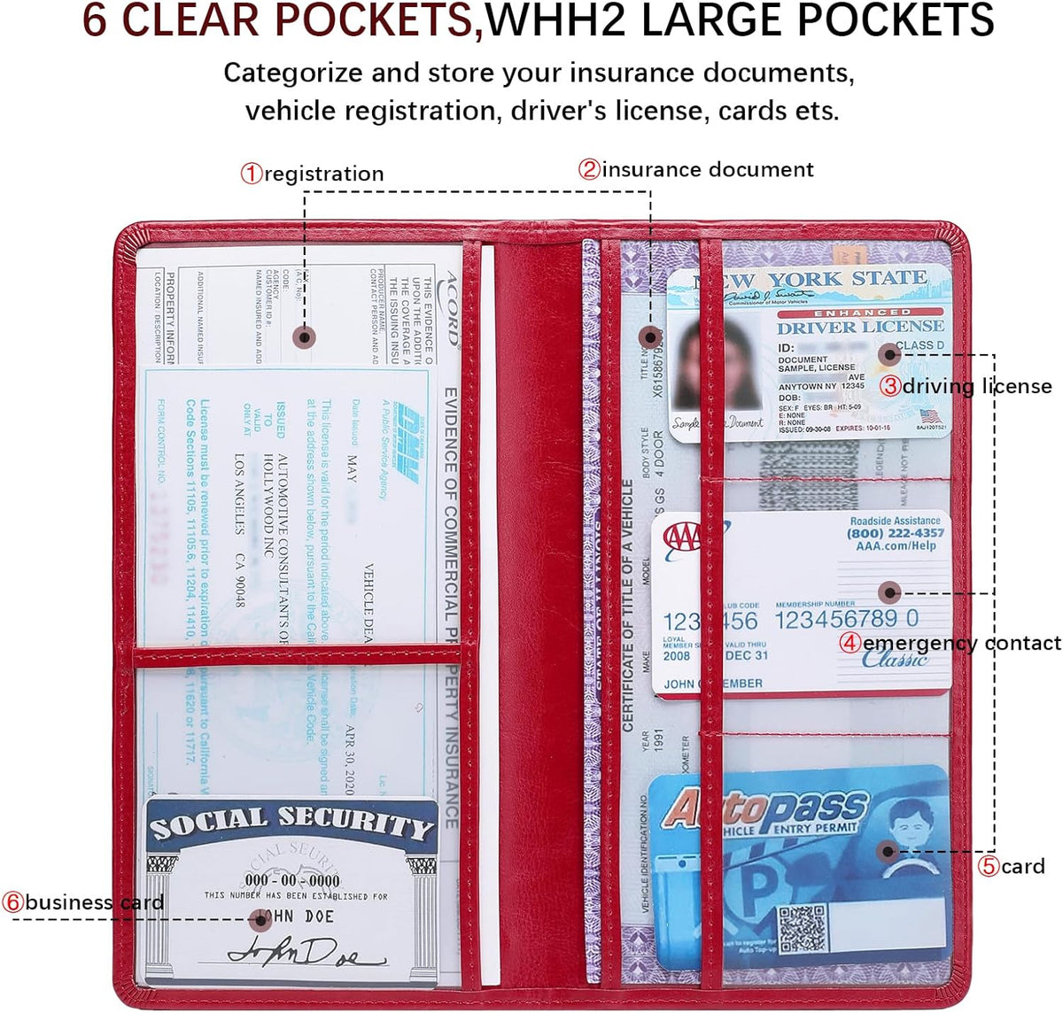 Car Registration and Insurance Card Holder for Women Men, Orange Glove Box Paperwork Organizer with Magnetic Buckle for Easy Access and Protect Documents and Various Cards in Vehicle