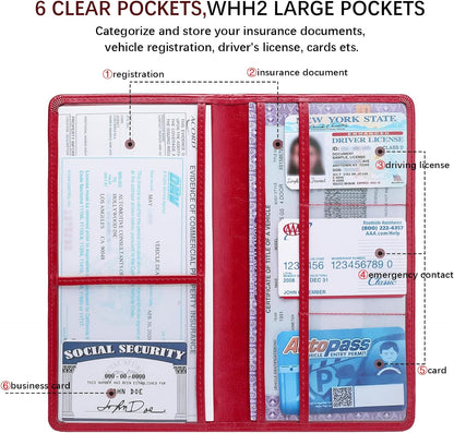 Car Registration and Insurance Card Holder for Women Men, Orange Glove Box Paperwork Organizer with Magnetic Buckle for Easy Access and Protect Documents and Various Cards in Vehicle