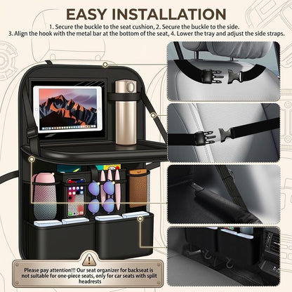 2026 New Backseat Car Organizer,Multifunctional Back Seat Car Organizer with Foldable Table Trays,Hanging Cars Seats Backs Organizers as Kick Mats Back Seat Protector