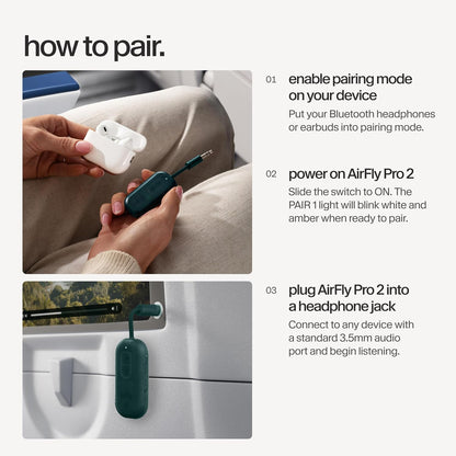 AirFly Pro 2 Deluxe – Bluetooth Adapter for Airplane, Pair 2 AirPods or Wireless Headphones – 3.5mm AUX Bluetooth Transmitter/Receiver for Cars, Boats, Treadmills, TVs – Airplane Travel Essentials