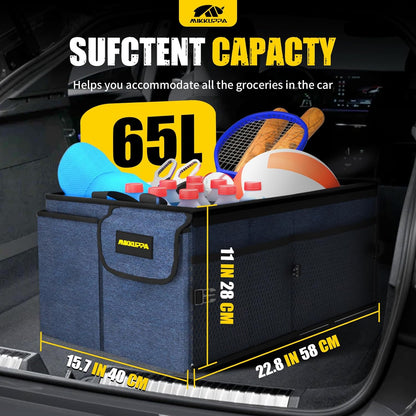 MIKKUPPA Car Trunk Organizer - 65L Collapsible Trunk Organizer with Lid, Sturdy Car Storage for SUV Auto Truck Van with Adjustable Straps and Non Slip Bottom (Black)