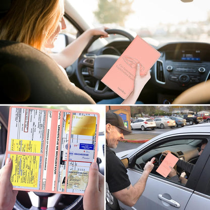 TILDOSAC Leather Car Registration and Insurance Card Holder, Car Document Holder for Cards License with Magnetic Shut (Black, large)