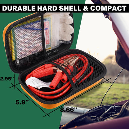 Car Roadside Emergency Kit with Battery Jumper Cables,Car Accessories for Men or Women,Automotive Safety Kit for Car,Vehicle, Truck or SUV,Gifts for Men or Him,Green
