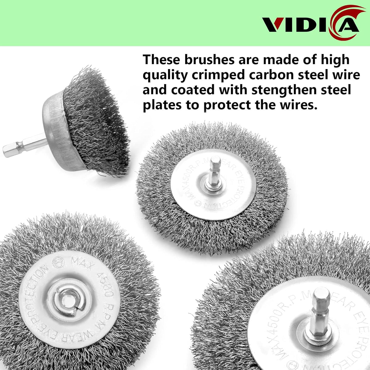 VIDICA Wire Brush for Drill Set 9Pcs,Abrasive Wire Wheel for 1/4 Inch Hex Shank, Wire Cup Brush for Drill, Coarse Crimped Carbon Steel Wire Brush Set for Removing Paint and Rust