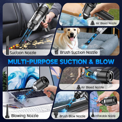 KMM Handheld Car Vacuum Cleaner, 9000Pa Vacuum Cleaner and Air Duster, 120W High Power Hand Held Vacuum with LED Light and Multi-Nozzles for Car, Home, Office, Pet
