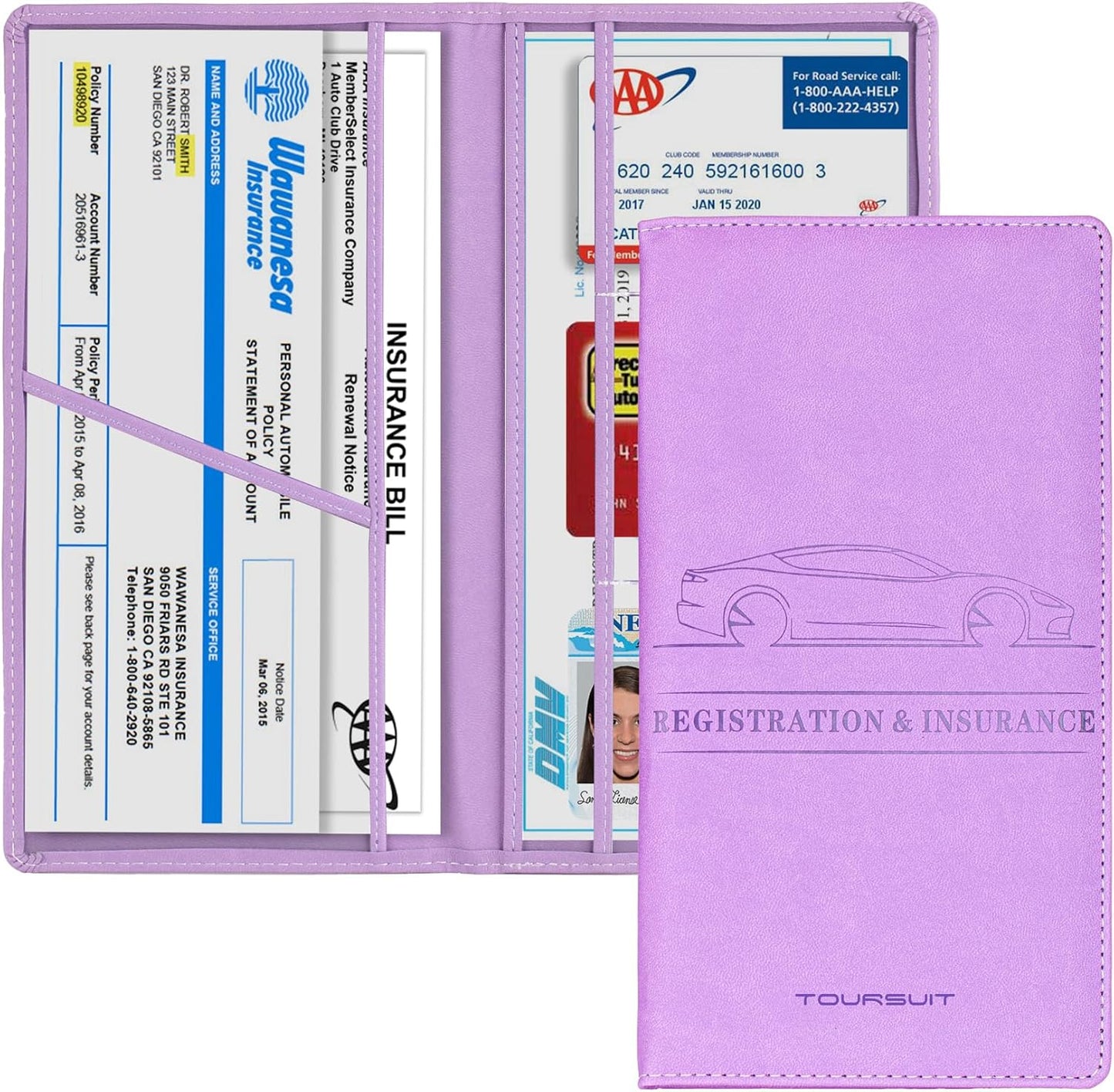 TOURSUIT Car Registration and Insurance Card Holder, Vehicle License Document Glove Box Compartment Organizer, Essential Car Wallet Case for Driver Auto Owners (Carbon Blue)