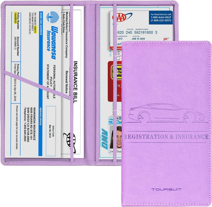 TOURSUIT Car Registration and Insurance Card Holder, Vehicle License Document Glove Box Compartment Organizer, Essential Car Wallet Case for Driver Auto Owners (Carbon Blue)