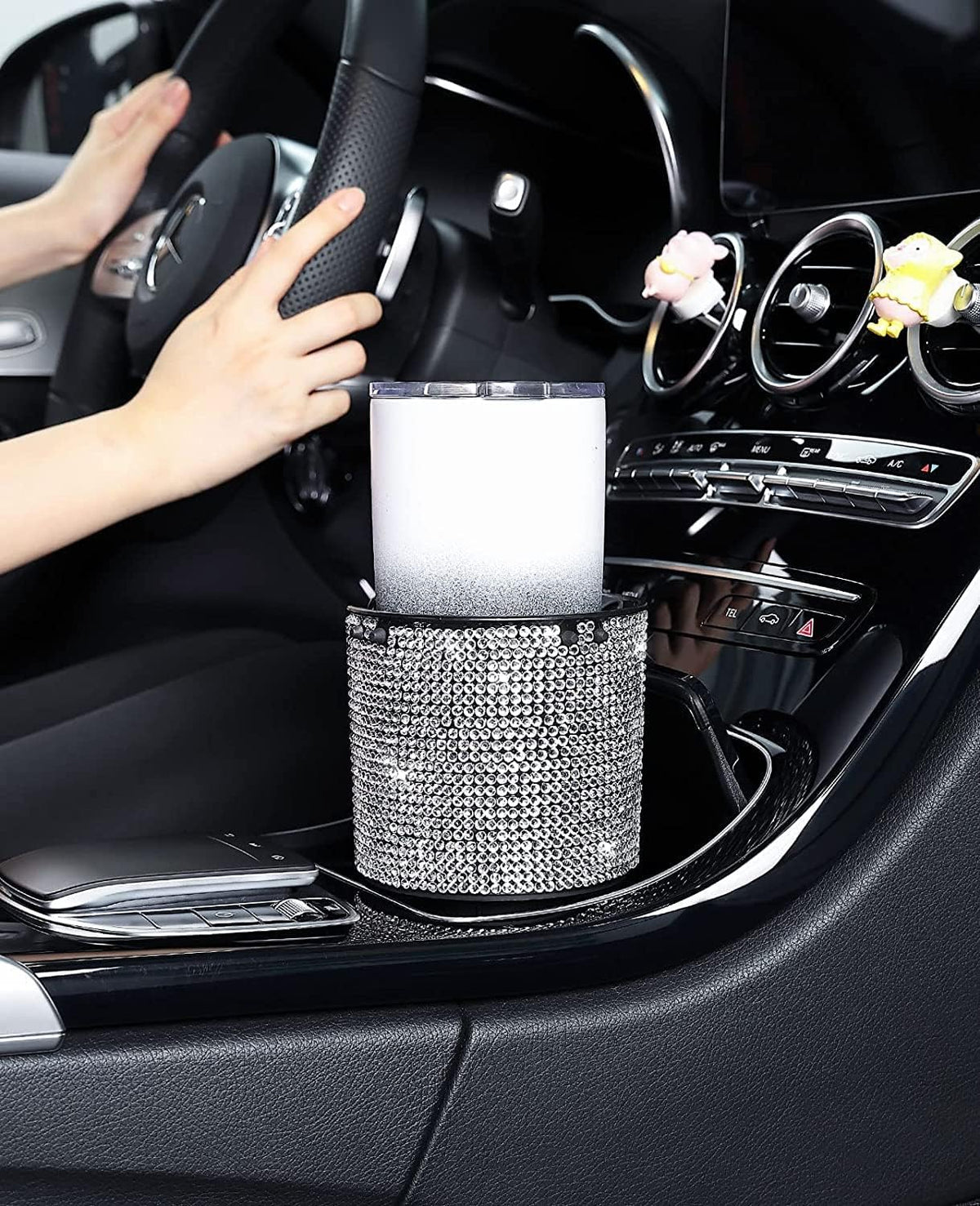 JOYTUTUS Upgraded Car Cup Holder Expander with Offset Base, Fit for YETI, Hydro Flask, Large Cup Holder Expander for Car Hold 18-40 oz Bottles and Mugs, Other Bottles in 3.4"-3.8"(Bling)