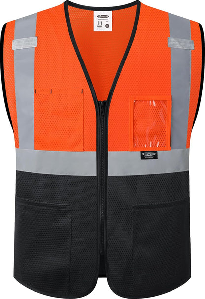 JKSafety Safety Vest for men women Hi Vis Vest with Pockets and Zipper High Visibility Meet ANSI Standard（BX310