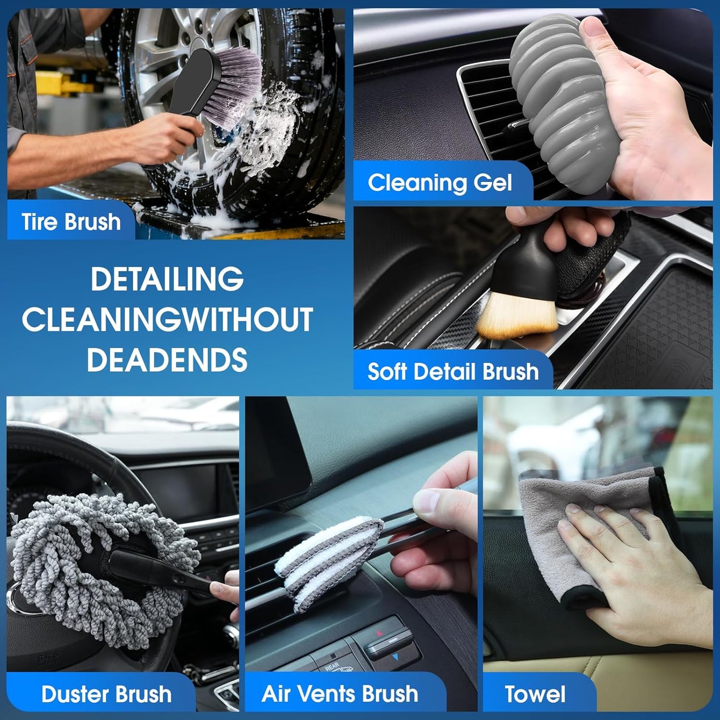 26pcs Car Cleaning Kit, Gray Interior Detailing Kit with High Power Vacuum Portable Cordless, Handheld Vacuum Cleaner for Home, Car, Pet Hair, Keyboard, Complete Auto Accessories for Gift