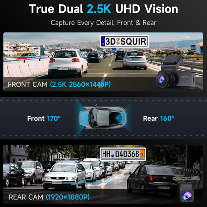 Ecomoment Dash Cam Front and Rear, 2.5K+1080P Car Camera with 32GB Card | WDR Night Vision, G-Sensor, 24H Parking Monitor, 3.16" IPS Screen, 170° Wide Angle, Supports up to 256GB Card