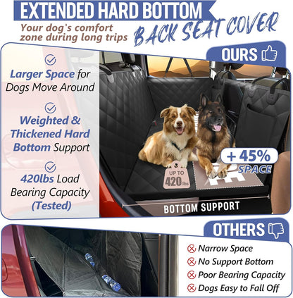 Back Seat Extender for Dogs-Large Space, Dog Car Seat Cover Hard Bottom Holds 420lbs, Sturdy Backseat Extender for Dogs,Upgraded Waterproof Pet Car Bed Dog Hammock for Car, SUV,Truck, Black