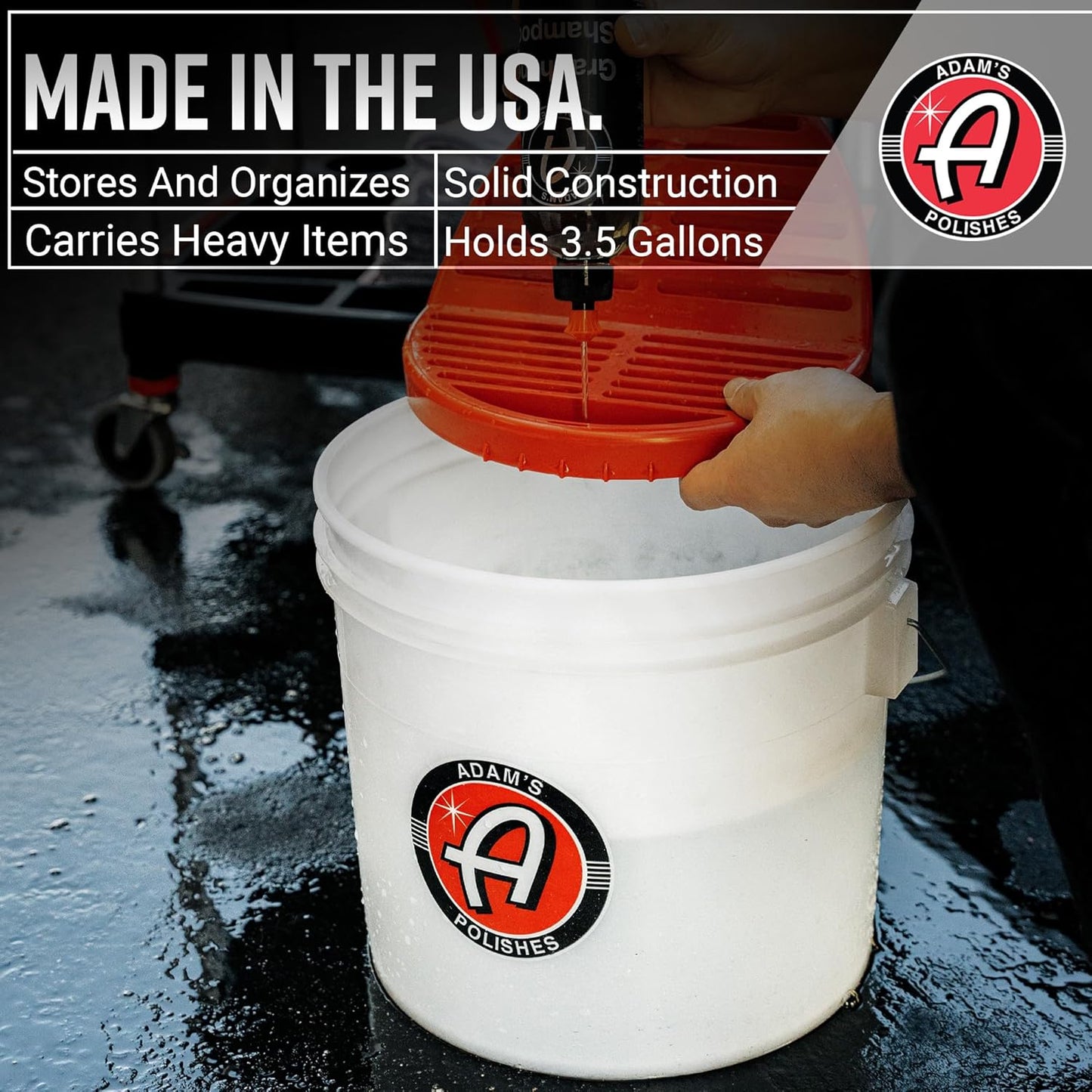 Adam's Polishes Car Wash Bucket (5 Gallon Bucket + Grit Guard + Gamma Seal Lid), Perfect Car Tool for Washing & Garage Storage, Stores Car Wash Soap, Foam Cannon, Foam Gun, Microfiber Towels & More