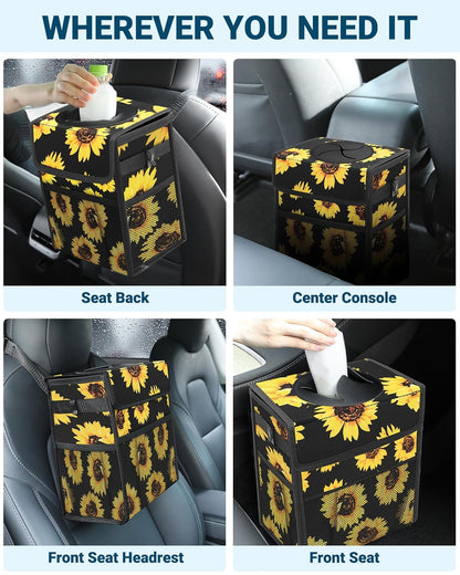 Capolo Car Trash Can with Lid, Leakproof Car Trash Bag Hanging Waterproof Automotive Garbage Can with Storage Pockets Mini Vehicle Trash Bin for Back/Front Seat(Black,2.5 Gallon)