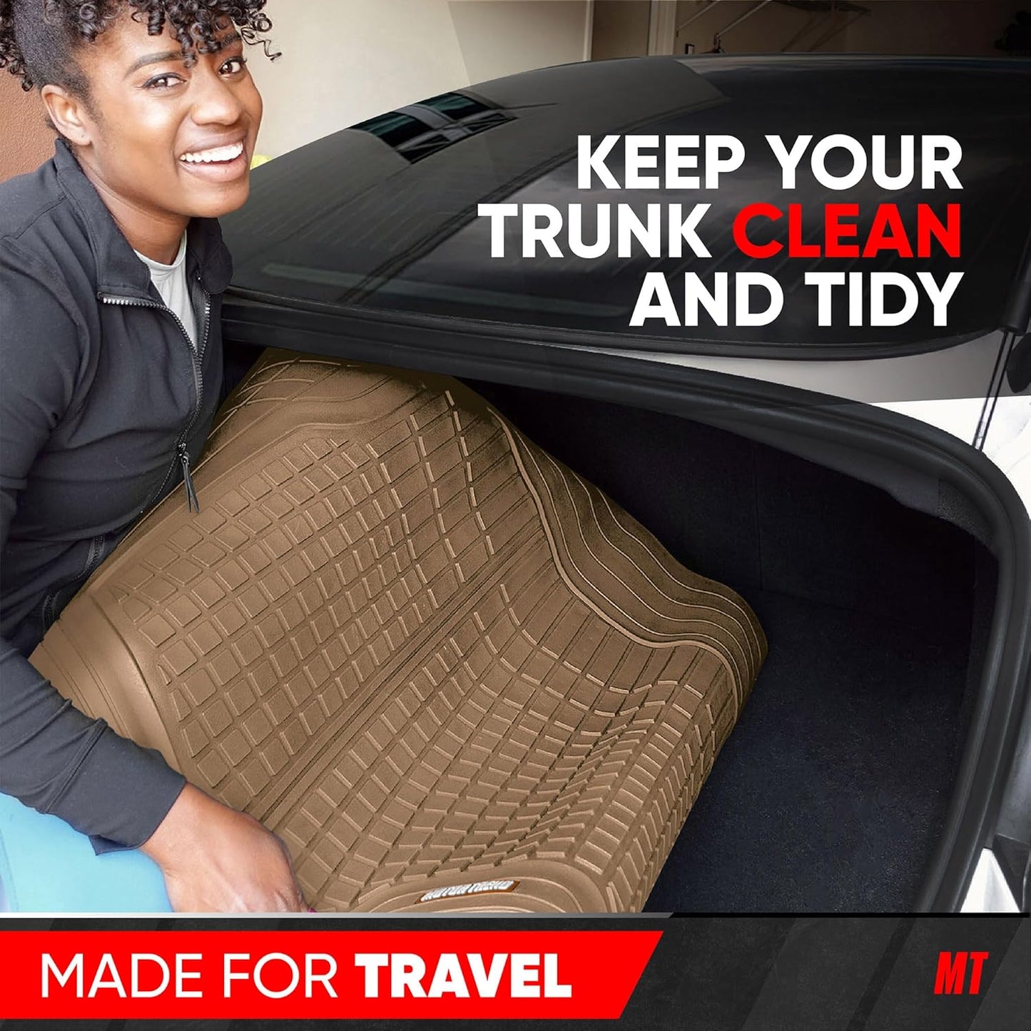 Motor Trend Premium FlexTough All-Protection Cargo Mat Liner – w/Traction Grips & Fresh Design, Heavy Duty Trimmable Trunk Liner for Car Truck SUV, Black (OF-985-BK)