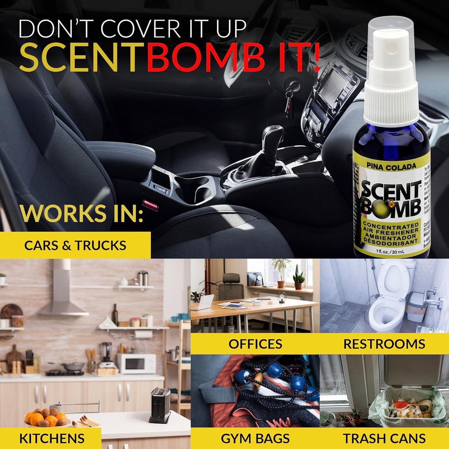 Scent Bomb Air Freshener Spray, Long-Lasting Odor Eliminator - Effective Deodorizer for Home & Car, Fresh Room Spray for Kitchen, Bathroom & Smell Neutralizer - 1 oz Pack of 4, Black Cherry Scent