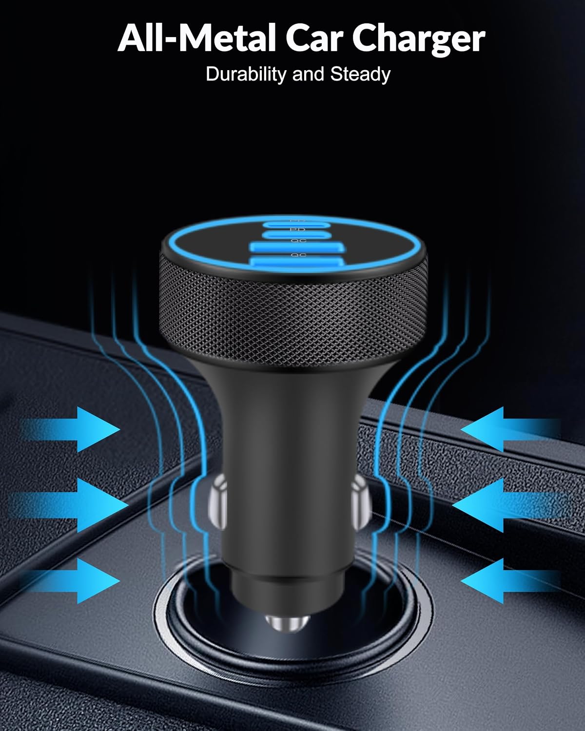 iPhone 17 16 15 Car Charger Fast Charging, 90W 4-Port USB C Fast Car Charger Cigarette Lighter Adapter with 240W 3FT USB-C Cable for iPhone 17/Air/17 Pro/17e/16/15 Pro Max/Plus/16e, iPad, Android