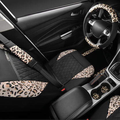 CAR PASS Waterproof Universal Car Floor Mats, Leopard Print Car Mats Fit for SUV,Vans,sedans, Trucks,Set of 4pcs Car Carpet with Driver Heel Pad and Nibs Backing, Leopard Car Accessories Gray Leopard