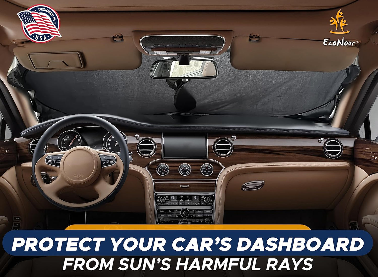 EcoNour Car Windshield Sun Shade | 2025 Upgraded Innovative No-Light-Pass Technology for Maximum Coverage | Foldable Sun Shade Keeps Your Vehicle Cool | Must-Have Car Accessories | Small (59" x 29") - Colors E