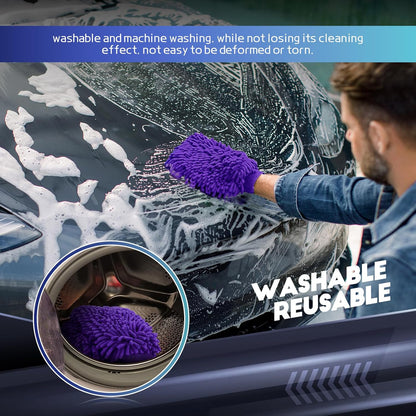 wuyaoyao 2PCS Car Wash Mitt, 10.14"×7.12" Chenille Microfiber Car Wash Mitts, Scratch-Free & Lint-Free, Absorbent Double Sided Clean Glove for Cars Cleaning, Auto Cleaning Supplies (Orange)