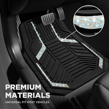 PIC AUTO Heavy Duty Rubber Floor Mats, Purple Aluminum Film Car Mats Set, Front and Rear Car Mats with Anti-Slip Backing, All Weather Protection, Trim-to-Fit for Automotive SUV, Sedan, Van