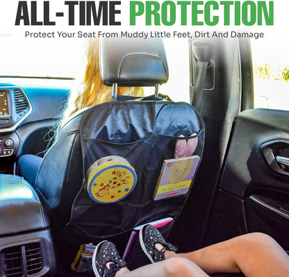 lebogner Back Seat Cover For Kids + 3 Pocket Storage Organizer, 2 Pack X-Large Waterproof Kick Mats Backseat Protector, Car Seat Back Protectors For Vehicles To Protect From Dirt, Mud & Scratches