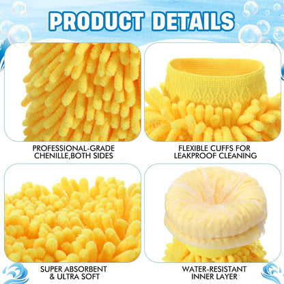24 Pack Car Wash Mitt Bulk Microfiber, 10'' x 8'' Chenille Car Wash Mitt Gloves, Scratch Free Double Sided No Lint No Marks for Truck SUV and All Vehicle Surfaces (Blue)