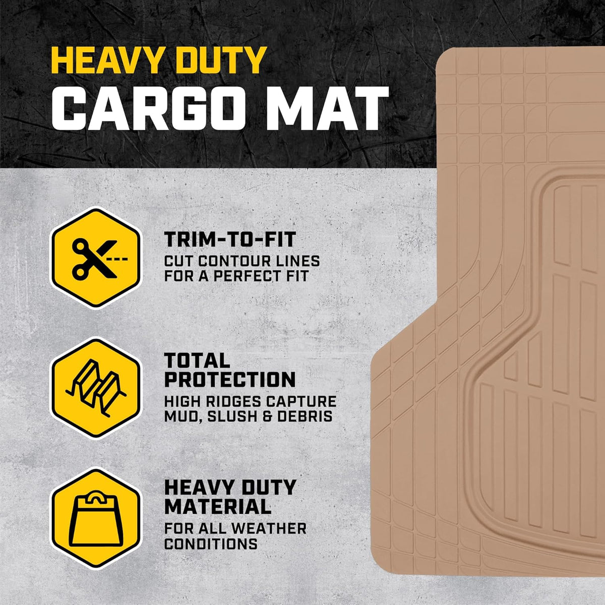 CAT Heavy Duty SUV Black Cargo Liner & Car Trunk Mat - Universal Trimmable All Weather Cargo Mats for Back of SUV - SUV Trunk Mat & Carpet Cover Trunk Liner - Cargo Cover Trunk Cover 53" x 36.25"