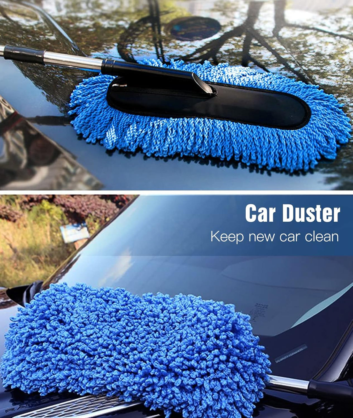 YeewayVeh Car Duster Exterior Scratch Free Microfiber Car Cleaning Brush, Extendable Handle Pollen and Dust Brush for Truck, SUV, Vehicles and Home Cleaning, Gray and Red