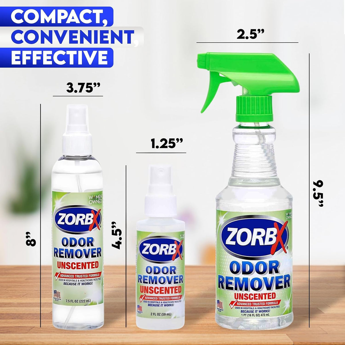 ZORBX Unscented Odor Eliminator for Strong Odor 2 Fl Oz, Pack of 1 - Used in Hospitals & Healthcare Facilities - Advanced Formula, Fast-Acting Odor Remover Spray for Dog, Cat, House & Carpet