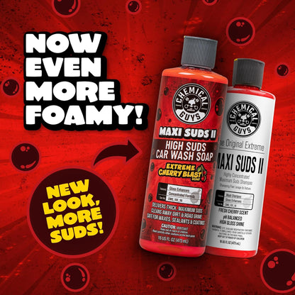 Chemical Guys Maxi Suds II Foaming Car Wash Soap – High Foam Car Wash Soap, Cherry Scent Shampoo and Gloss Booster for Foam Cannons, Guns or Buckets – Gentle, Safe for Trucks, SUVs, and RVs, 64 oz