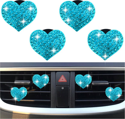 4PCS Heart-Shaped Car Vent Clips with Rhinestone,Bling Air Vent Clips Car Decorations,Premium Shiny Car Clips for Vents CCar Accessories Interior for Cars,Trucks,SUVs (Pink)