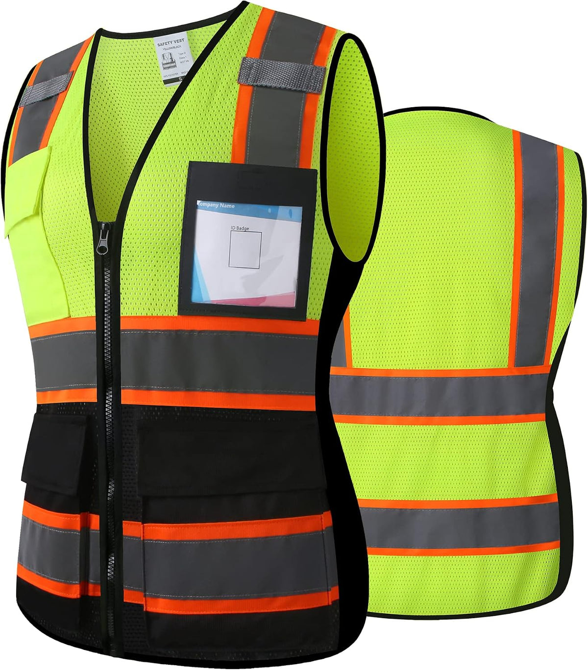 Reflective High Visibility Safety Vest for Men Women with Pockets Zipper Front Meets ANSI/ISEA Standards