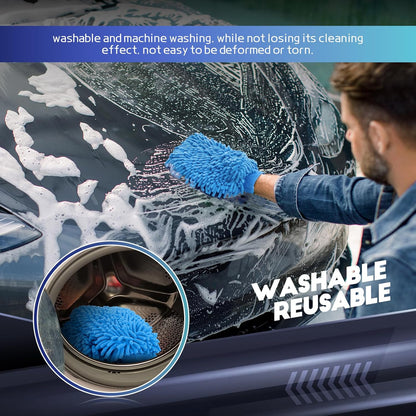 wuyaoyao 2PCS Car Wash Mitt, 10.14"×7.12" Chenille Microfiber Car Wash Mitts, Scratch-Free & Lint-Free, Absorbent Double Sided Clean Glove for Cars Cleaning, Auto Cleaning Supplies (Orange)